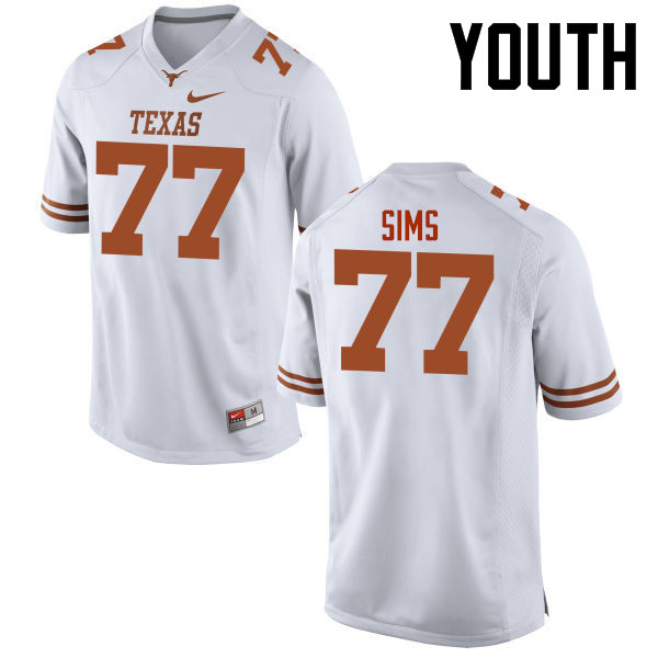 Youth #77 Kenneth Sims Texas Longhorns College Football Jerseys-White